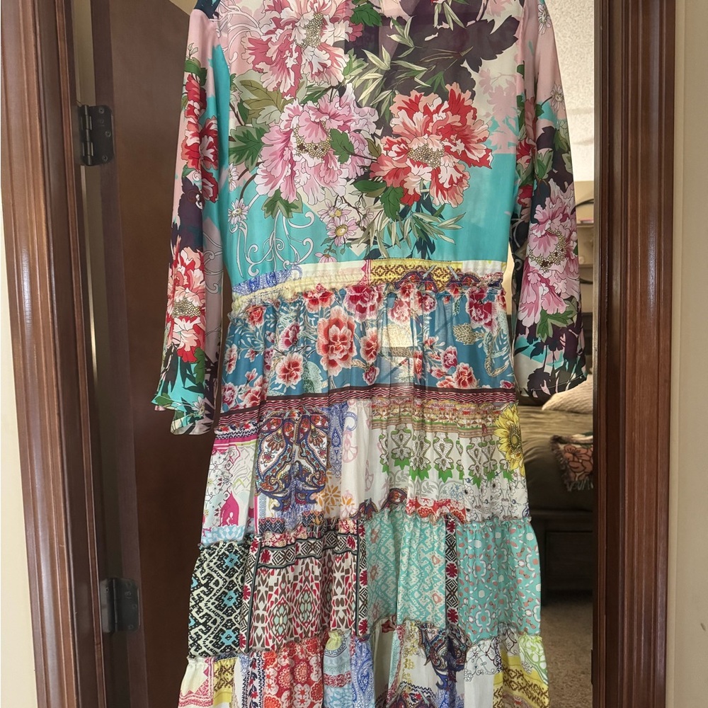 Johnny Was Blue and Pink Ruffled Tiered Sundress - Picture 4 of 6